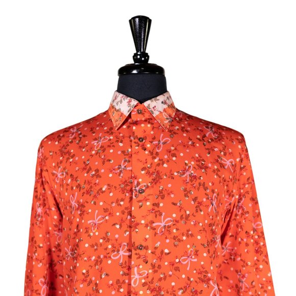 Mens Shirt Button Up Orange Floral Casual Summer Tropical Hawaiian Beach Large - Picture 3 of 7